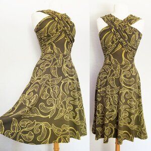 Effie's Heart Twist Halter Neck Fit & Flared Dress S Retro Novelty Pima Cotton